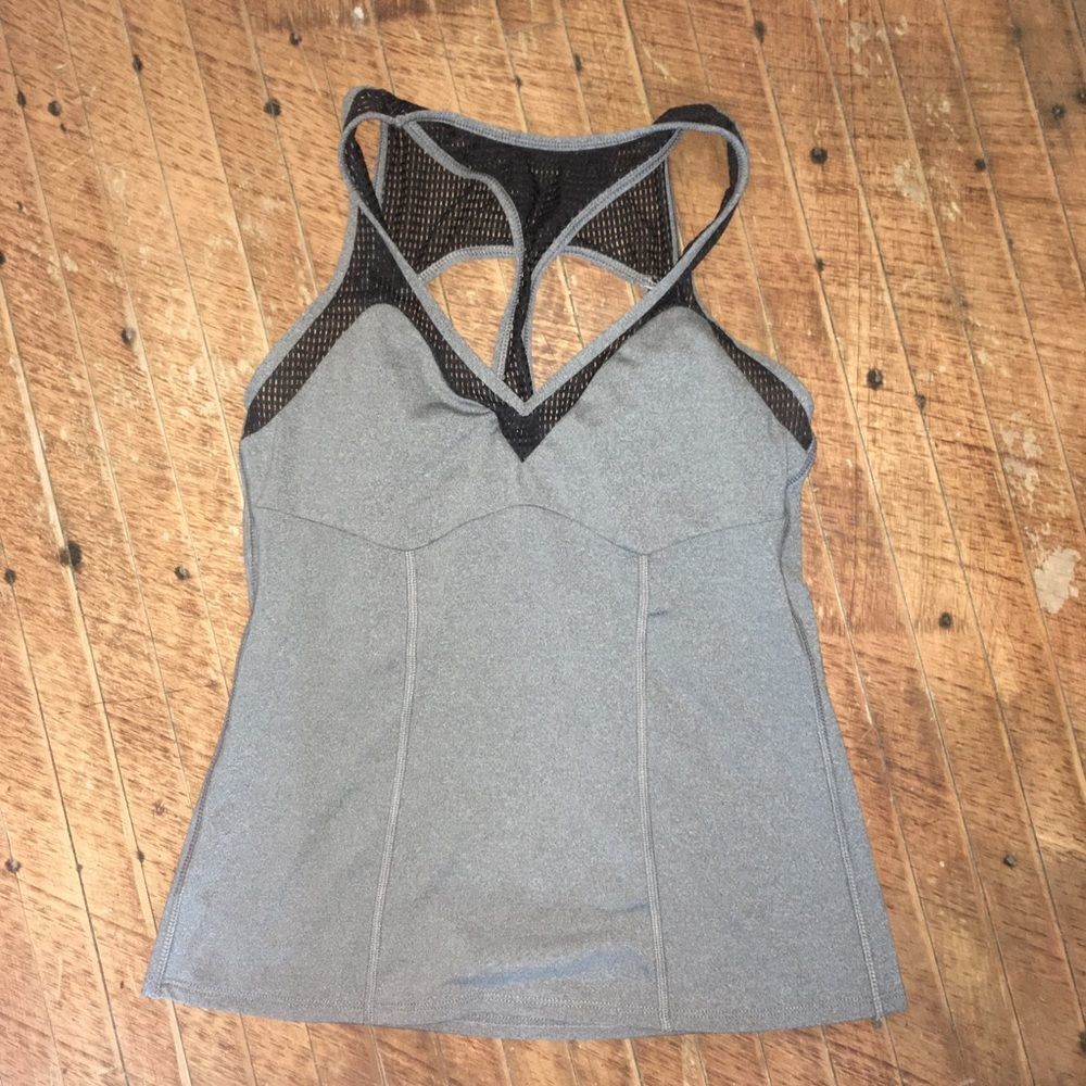 Trina Turk recreation racer back gray tank top